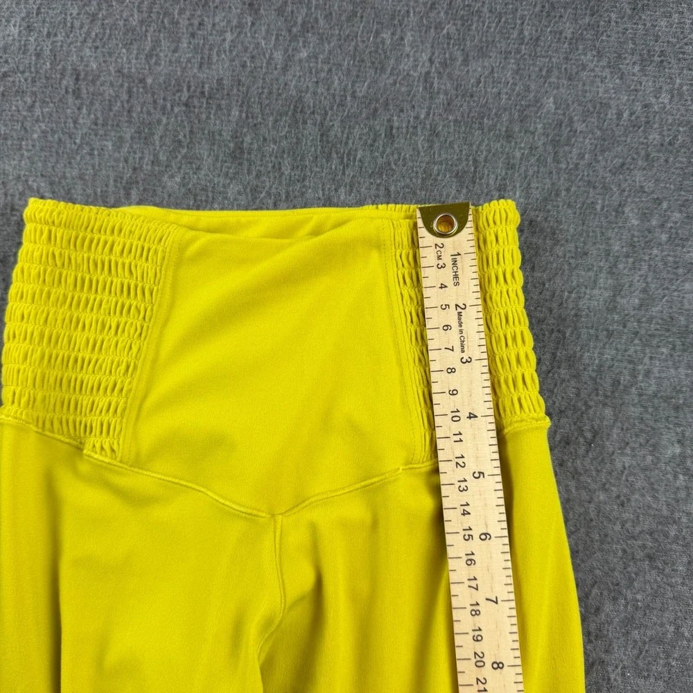 OFFLINE by Aerie Leggings Women's Small Yellow Real Me High Waist Smocked 7/8